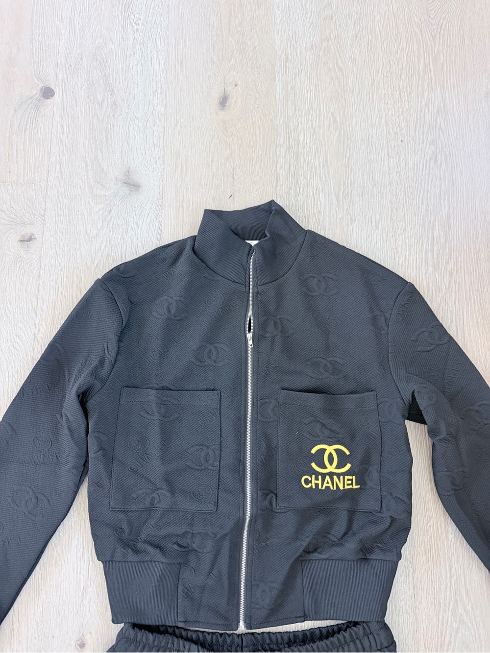 CHANEL Black Embossed Logo Tracksuit Matching Set with Gold Accent size M - Picture 13 of 16